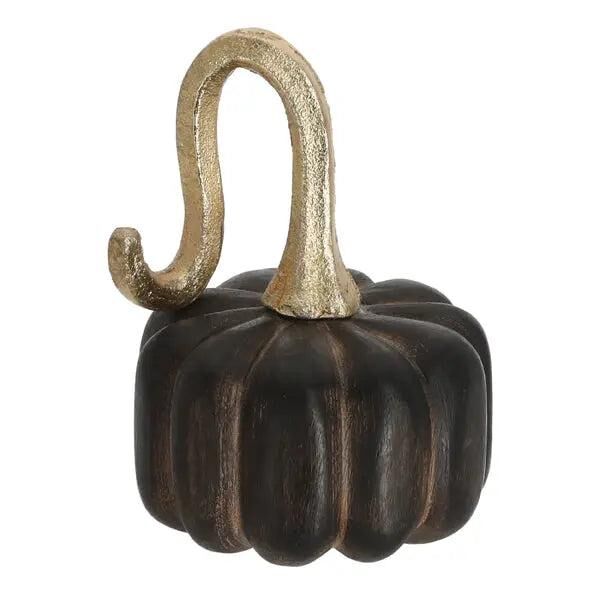 Dunkler Mangoholz-K&uuml;rbis, 17cm hoch - Stilvolles Herbst-Dekorelement