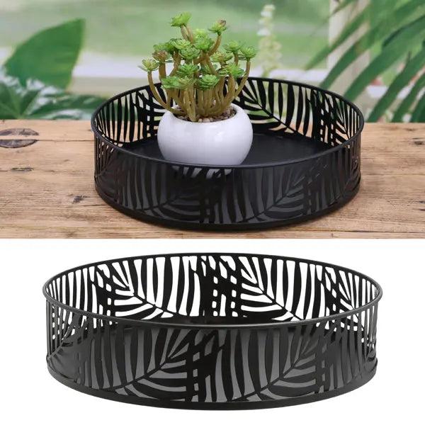 Elegantes rundes schwarzes Metalltablett, 25 cm Durchmesser &ndash; Stilvolle Servierplatte, Dekotablett