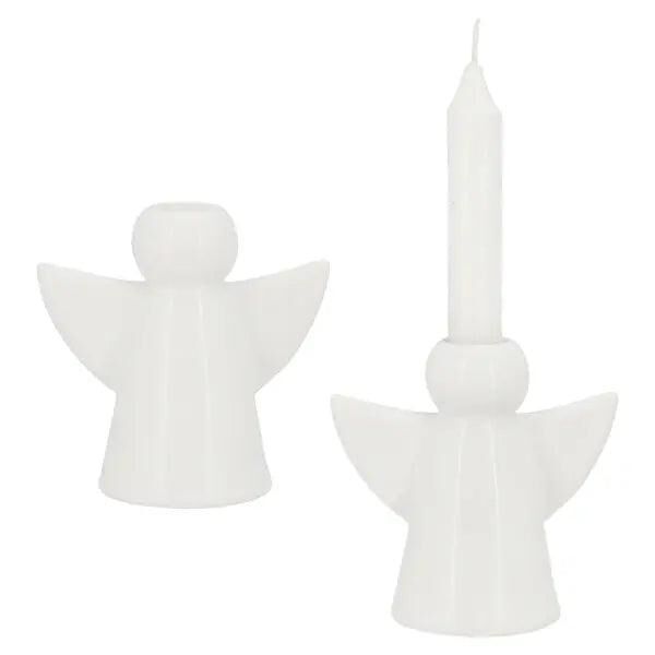 Engel Stabkerzenhalter in Wei&szlig;, 13 cm Hoch &ndash; Elegantes Accessoire f&uuml;r Ihr Zuhause