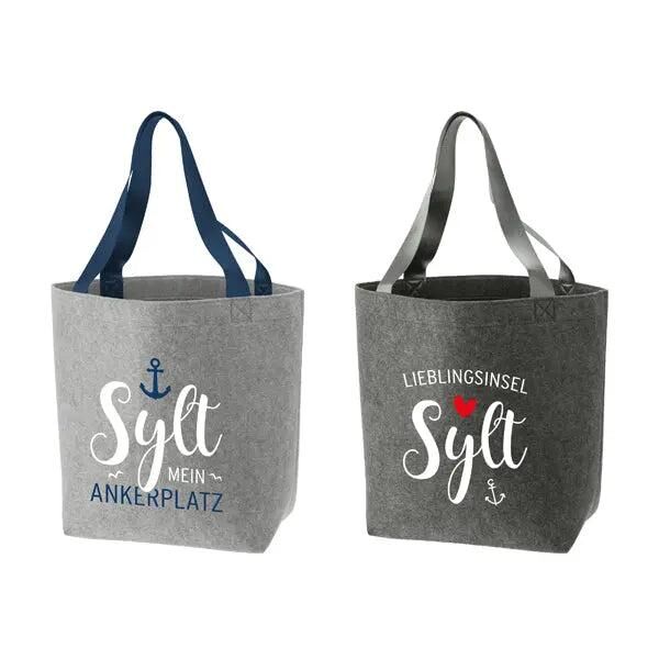 Filz Shopper Sylt 2er-Set | Gro&szlig;e Filztaschen ca. 49x38cm, Wiederverwendbar