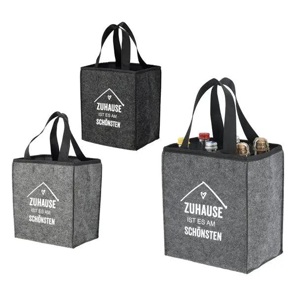 Flaschentr&auml;ger Filz f&uuml;r 6 Flaschen mit Spruch &ndash; Stilvoller Sechsertr&auml;ger | Moderner Filz-Getr&auml;nkehalter