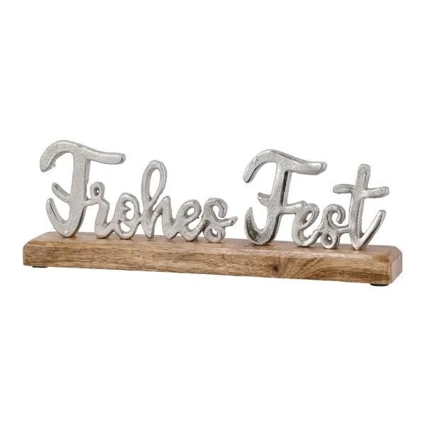 Frohes Fest&ldquo; Schriftzug auf Sockel, Silberfarben, L&auml;nge ca. 33 cm