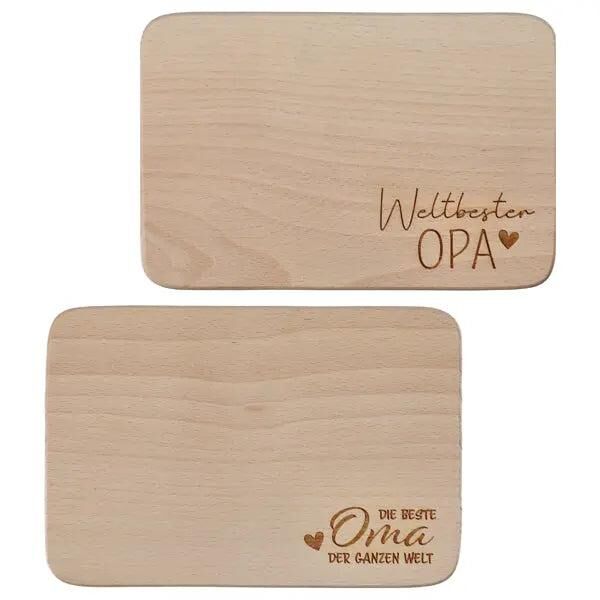Fr&uuml;hst&uuml;cksbrettchen-Set Oma & Opa - 2/s - Pers&ouml;nliche, robuste Schneidebretter aus Holz