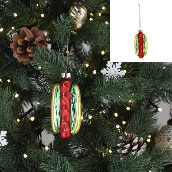 Funkelnder Glas-Hot-Dog Weihnachtsbaum-Anh&auml;nger, Glitzer, 10cm