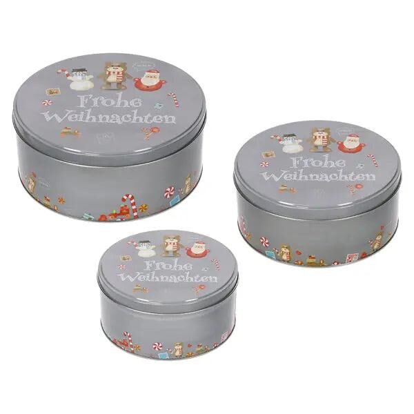 Geb&auml;ckdose Frohe Weihnachten, 3er-Set, rund - Lagern Sie Ihre Weihnachtsleckereien stilvoll