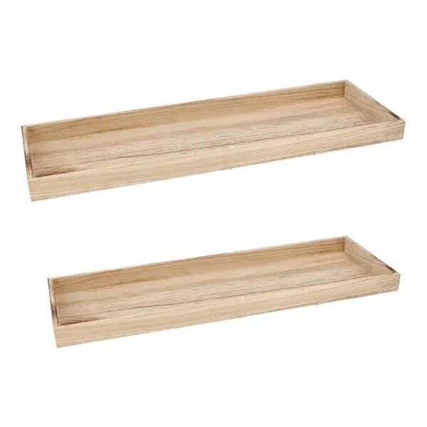 Geflammtes Holztablett, rechteckig, 2-teiliges Set - Rustikale Servier-Accessoires