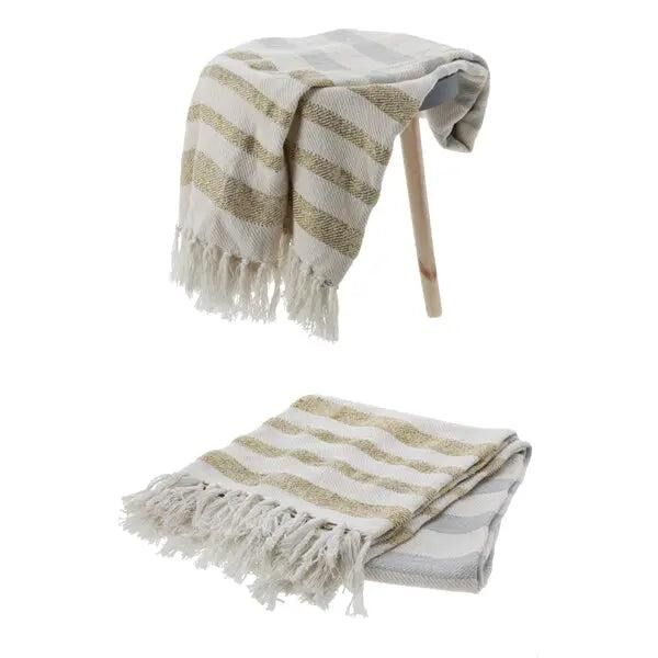 Striped blanket with fringes, cozy home textile, 125x150 cm