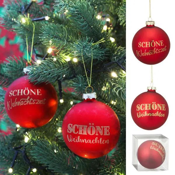 Glas-Christbaumkugeln mit XMas-Spruch, 2er-Set, Durchmesser 8cm