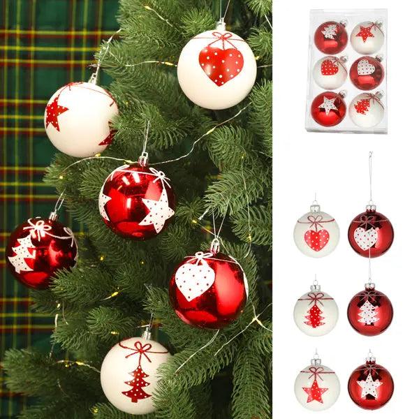 Glas Weihnachtskugeln, Rot & Wei&szlig;, 6 cm, 6er Set