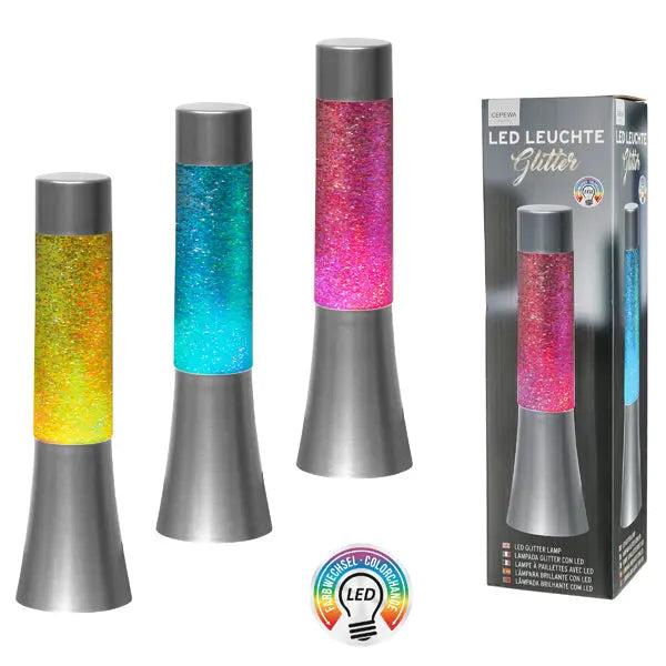 Glitter Leuchte mit farbwechselnder LED, H&ouml;he 34cm &ndash; Dynamische Raumbeleuchtung