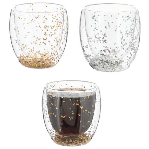 Glitzer Thermoglas Set, 2 St&uuml;ck, Doppelwandig isoliert, 250ml