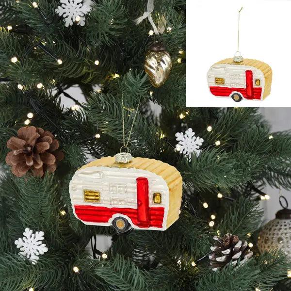 Glitzernder Glas-Camper Weihnachtsbaum-Anh&auml;nger, Festlich, 11cm Breit