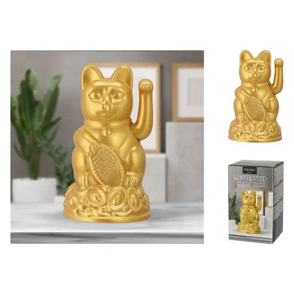 Golden lucky cat, 12cm, waving gesture, Feng Shui decor