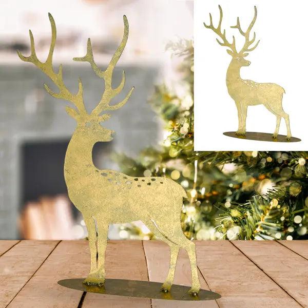 Goldenes Mittelgro&szlig;es Rentier auf Standfu&szlig;, Dekofigur, ca. 32x43cm - Festlicher Schmuck