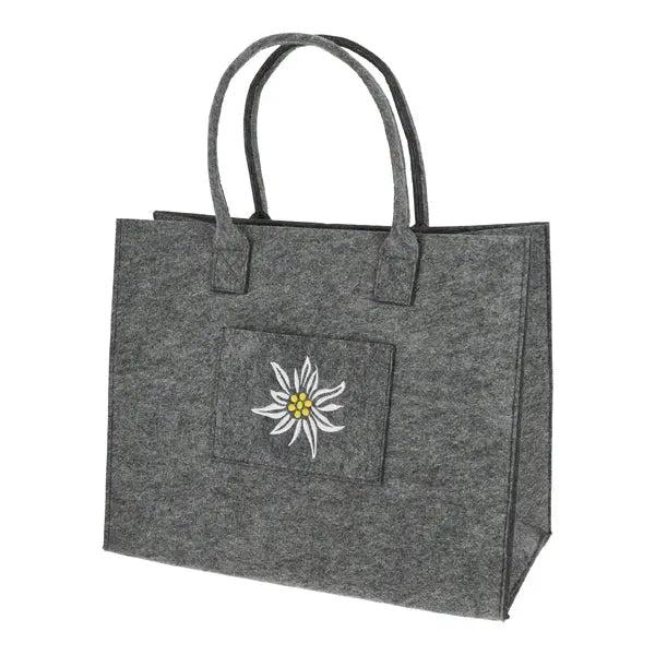 Graue Filztasche mit Edelwei&szlig;-Muster, ca. 42cm x 34cm - Elegant & Praktisch