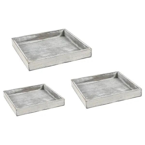 Graues Quadratisches Holztablett-Set, 3-teilig - Modernes Dekoratives Servierset