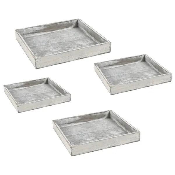 Graues Quadratisches Holztablett-Set, 4-teilig - Moderne Servierhelfer