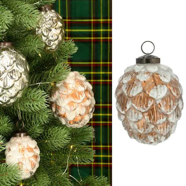 Gro&szlig;e Christbaumh&auml;nger Zapfen in Wei&szlig;-Ros&eacute;, 8x10cm