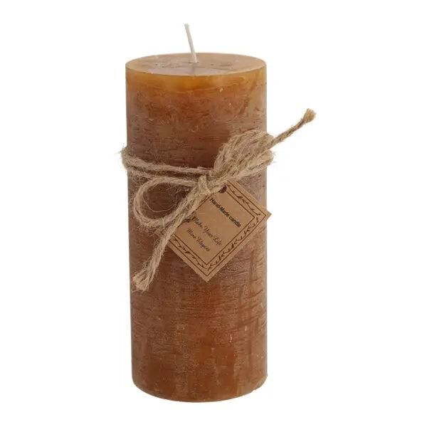 Large frosted pillar candle in brown, rustic ambience, 7x16 cm