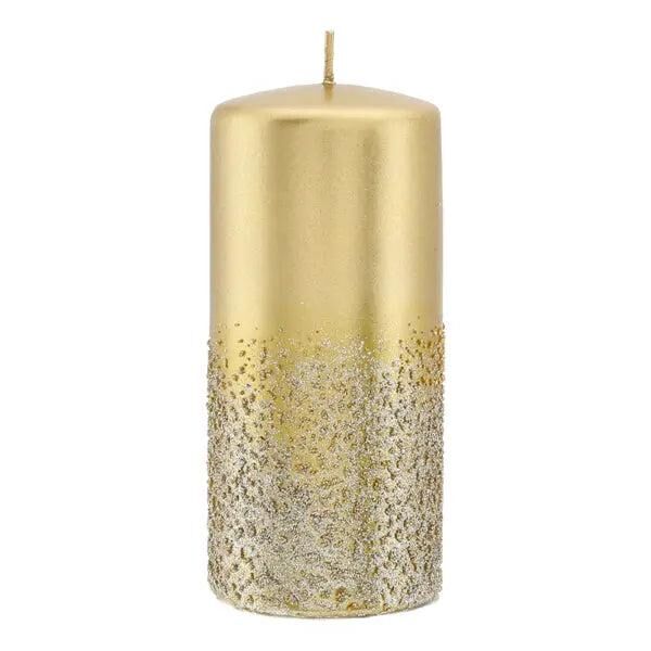 Gro&szlig;e Goldene Stumpenkerze Metallic Glitzer Effekt 15cm - Eleganz pur