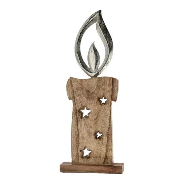 Gro&szlig;e Kerze mit silberner Flamme auf Sockel - Dekorativ, 52cm Hoch