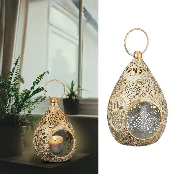 Gro&szlig;e Metall-Laterne mit Glas und Mandala-Design, H&ouml;he ca. 19,5 cm