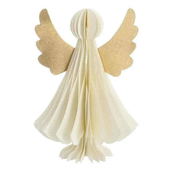 Gro&szlig;er Creme-Farbener Honeycomb Engel - 25cm Hoch, Deko-Anh&auml;nger