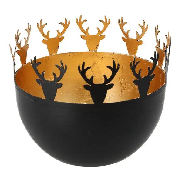 Large candle holder deer head in black gold, diameter approx. 18 cm - Noble decoration