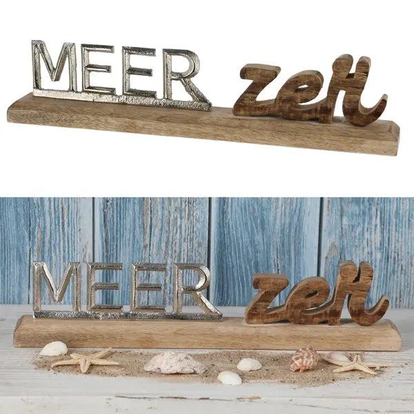 Gro&szlig;er Schriftzug 'Meerzeit' auf Standfu&szlig;, Silber, Breite ca. 40 cm &ndash; Modernes K&uuml;stendekor