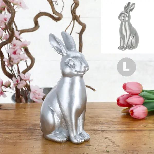 Gro&szlig;er Silberner Hase, Polyresin, 22cm H&ouml;he, Elegante Hasenfigur