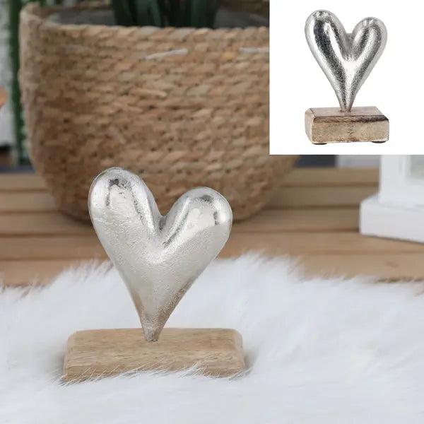 Large aluminum heart on wooden base - approx. 13cm, Elegant decorative element