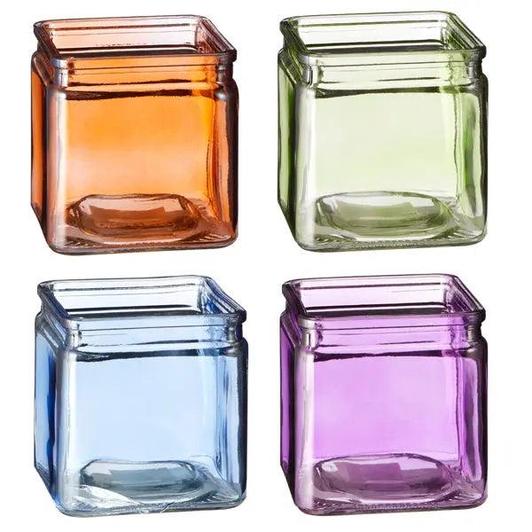 Gro&szlig;es Buntes Eckiges Windlicht, 10cm H&ouml;he, Farbenfrohe Dekorationsleuchte