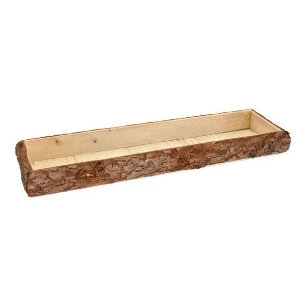 Large decorative wooden tray with bark look, natural, approx. 48x13 cm