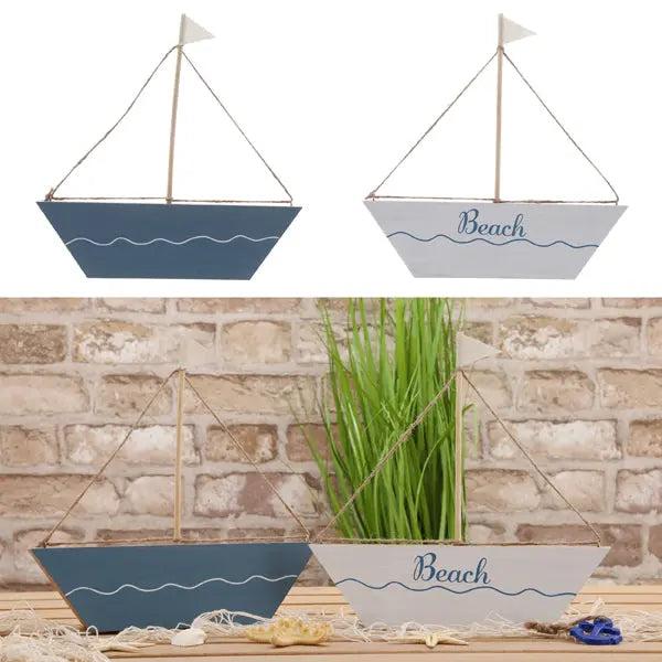 Gro&szlig;es Holz Segelboot Deko, 2er-Set, Maritimes Design, 25 cm