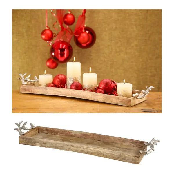 Gro&szlig;es Serviertablett mit Geweihgriffen - Elegantes Design, ca. 70x18cm