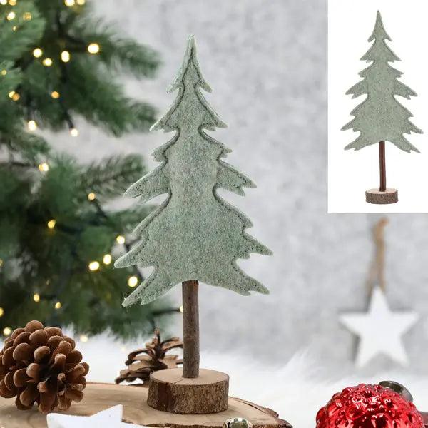 Gr&uuml;ner Filz-Tannenbaum auf Holzfu&szlig; - 24cm H&ouml;he - Weihnachtsdekoration