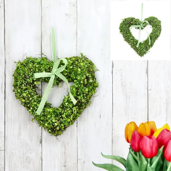 H&auml;ngendes Moosherz mit Bl&uuml;ten, Klein, 21 cm - Romantischer Wandschmuck