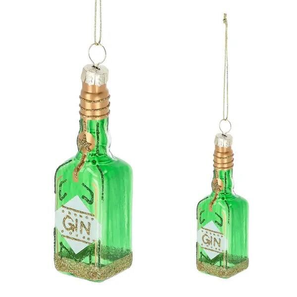 Handgefertigter Glas-Christbaumschmuck - Gin Flasche mit Glitzer, ca. 10cm H&ouml;he, Festliche Weihnachtsdeko