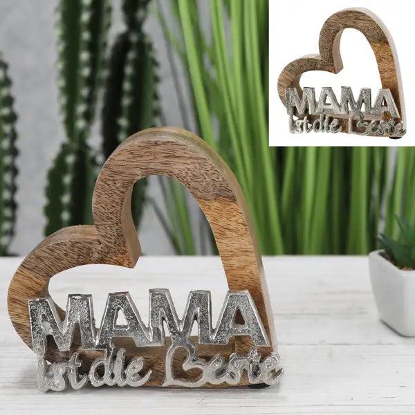 Herz-Schriftzug 'Mama ist die Beste' - Dekoratives Geschenk, 15 cm H&ouml;he