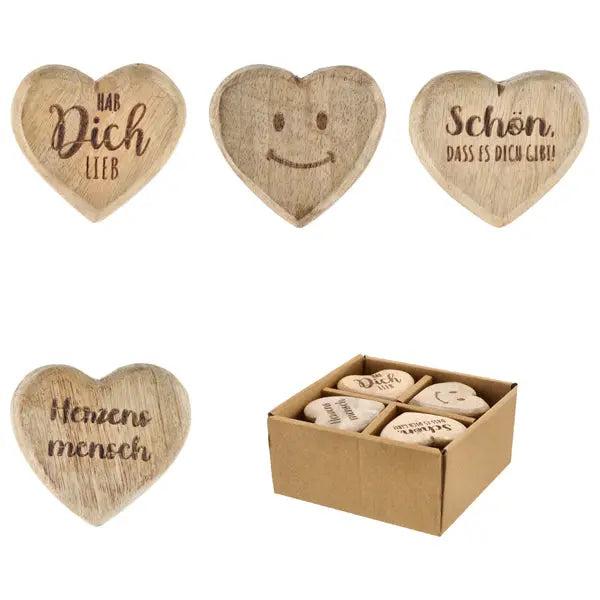 Herzf&ouml;rmige Handschmeichler im 4er-Set - Wohlf&uuml;hlsteine, ca. 6cm Durchmesser