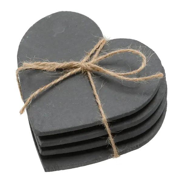 Herzf&ouml;rmige Schiefer-Glasuntersetzer, 4er Set, 10x10cm &ndash; Stilvoller Tischschutz