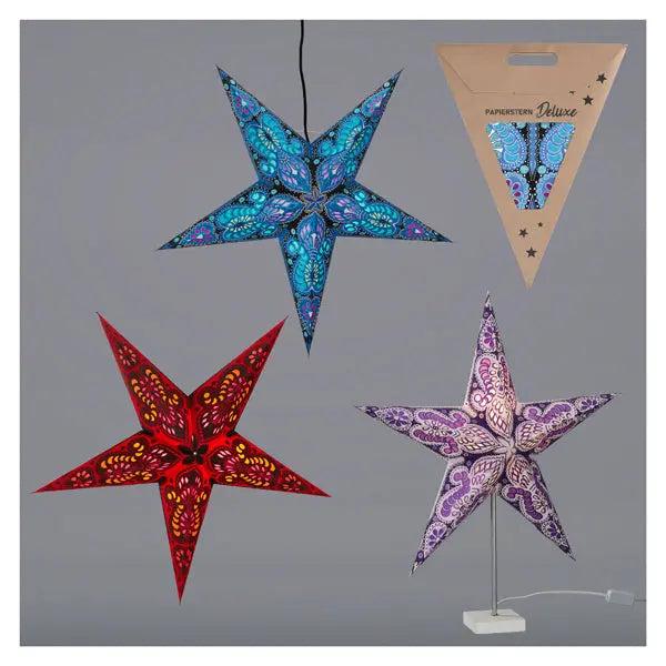 Hochwertige Papierstern-Trio, Bunt, 3 pro Set, Ca. 60cm Durchmesser - Farbenfrohe Dekoration f&uuml;r festliche Stimmung