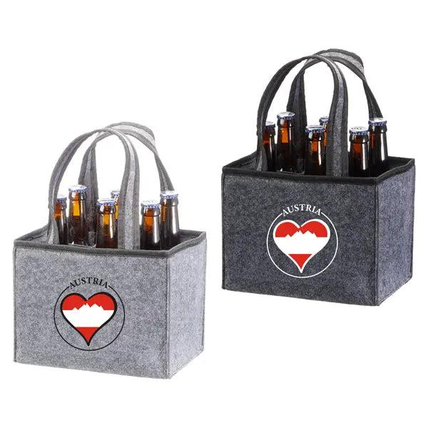 Hochwertiger Filz-Flaschentr&auml;ger aus &Ouml;sterreich - F&uuml;r 6 Bierflaschen - Robust, Stilvoll - Modell 2/S