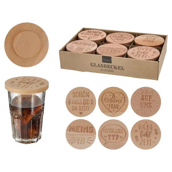 Holzgriff Glasdeckel, Set von 6, 10cm Durchmesser &ndash; Elegante Abdeckl&ouml;sungen