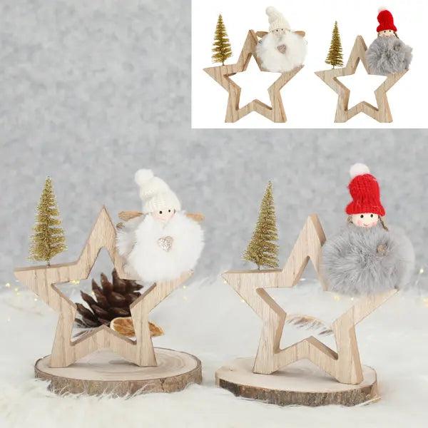 Holzstern mit Engel, 18 cm hoch, 2er-Set &ndash; Zauberhafte Weihnachtsdeko