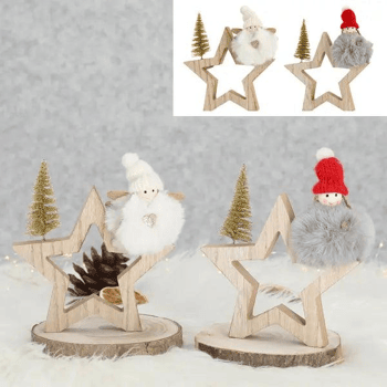 Holzstern mit Engel, 18 cm hoch, 2er-Set – Zauberhafte Weihnachtsdeko (16114596)