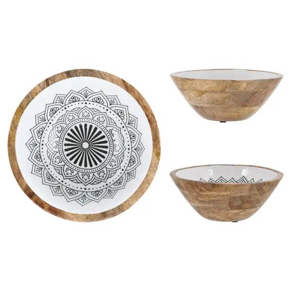 Kleine Mangoholz-Schale mit Emaille und Mandala-Design, &Oslash; ca. 18cm