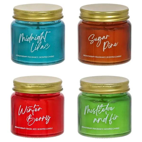 Kleine Winter-Duftkerze im Glas, 6cm hoch, 4er Set