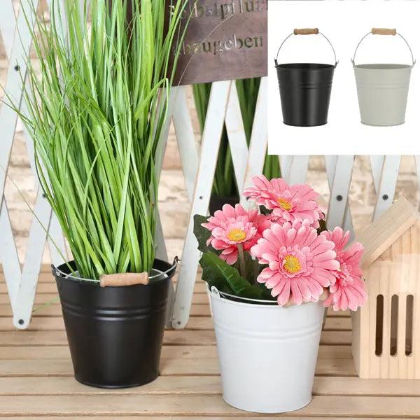 Kleiner Basic-Eimer mit Holzgriff, 2er-Set, ca. 16cm Durchmesser &ndash; Kompakter Metalleimer