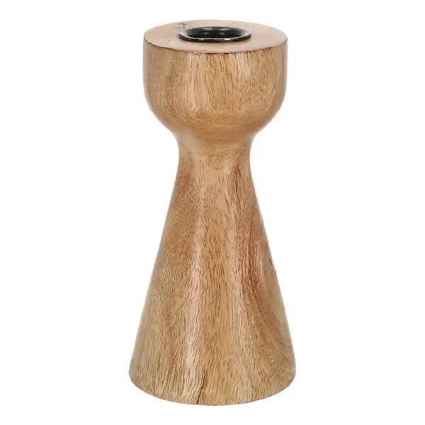 Kleiner Kegelf&ouml;rmiger Stabkerzenhalter aus Mangoholz, 15cm - Stilvolles Accessoire